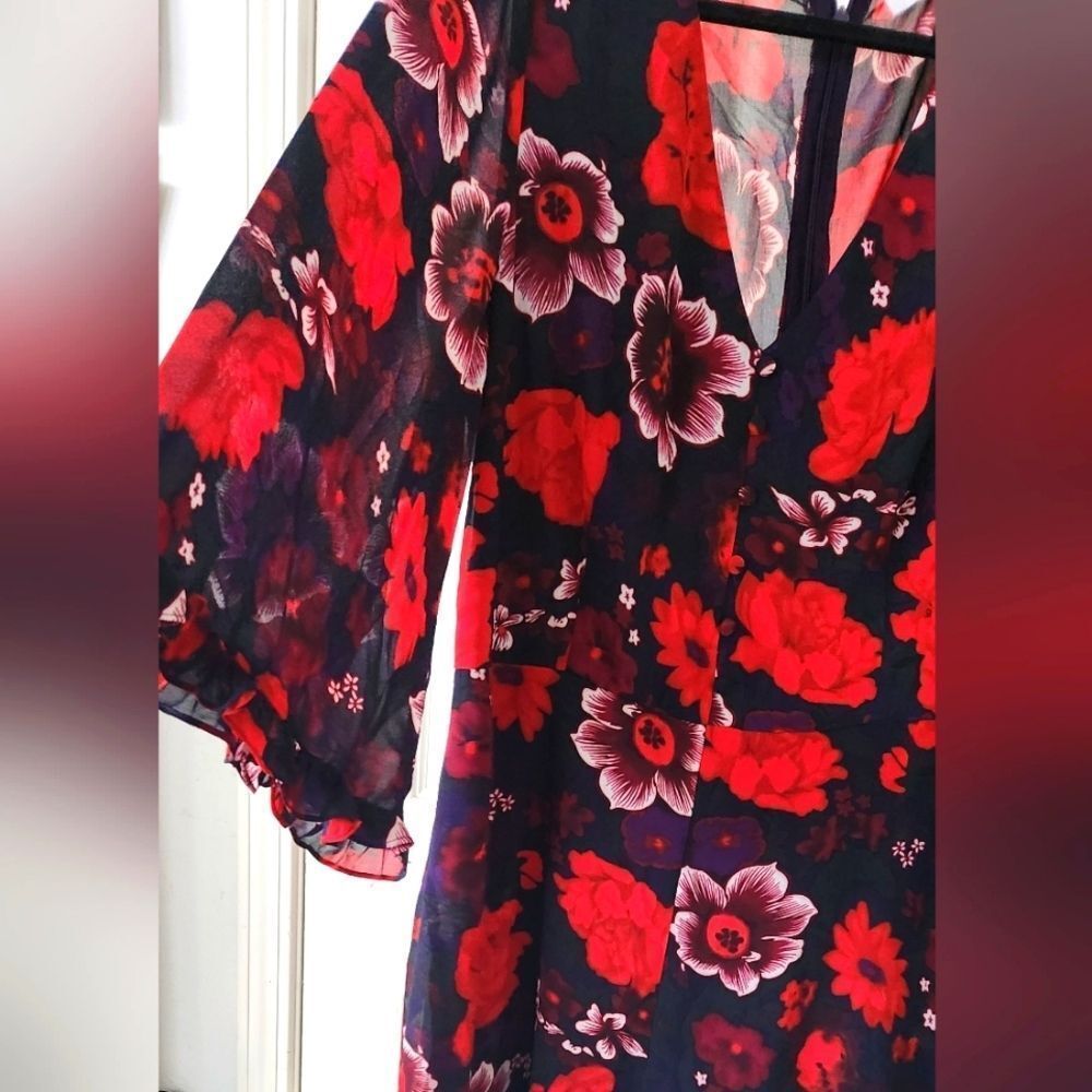 NWT Short Romper red and blue lined with sheer sleeves size L